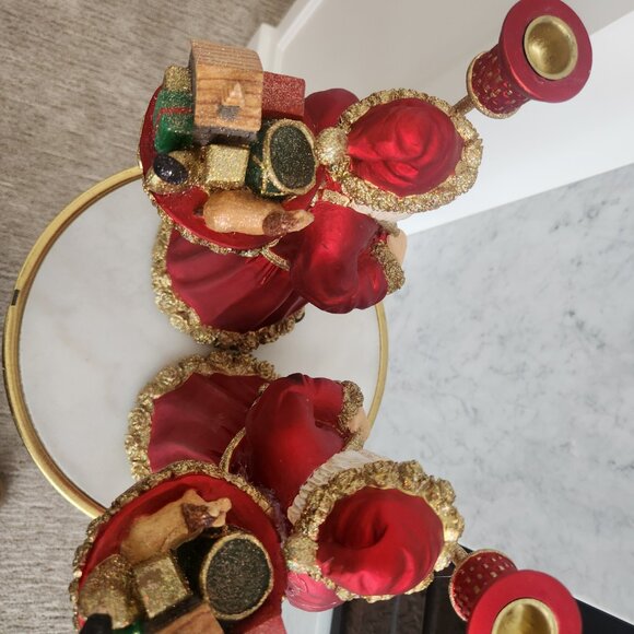 Santa Claus Red W/ Gold Glitter Candlestick Holder Christmas Ornament 12.5"T - Picture 4 of 8